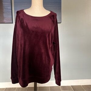 GLORIA VANDERBILT Womens Red Wine Crewneck Velour Pullover Sweater Small
